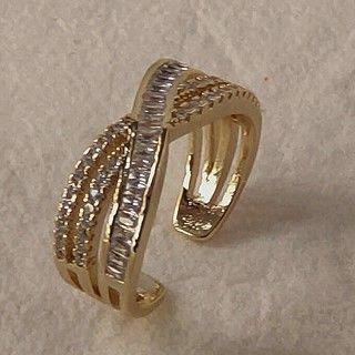 Cross Rhinestone Alloy Open Ring A-854 - Gold - One Size