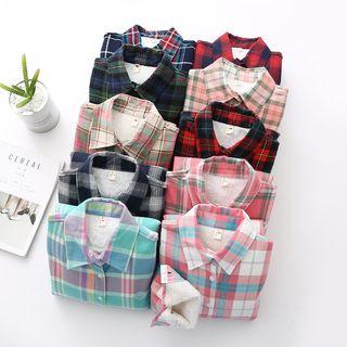 Fleece Lined Plaid Long-sleeve Shirt