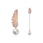 Fashion Elegant Plated Rose Gold Wing Pearl Earrings With Cubic Zircon Rose Gold - One Size