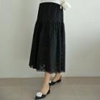 Ruffled Long Eyelet-lace Skirt