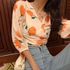 Print V-neck Short-sleeve Chiffon Blouse As Figure - One Size