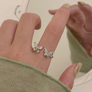 Butterfly Rhinestone Alloy Open Ring Jml4985 - Silver - One Size