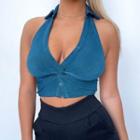 V-neck Collar Twisted Crop Tank Top
