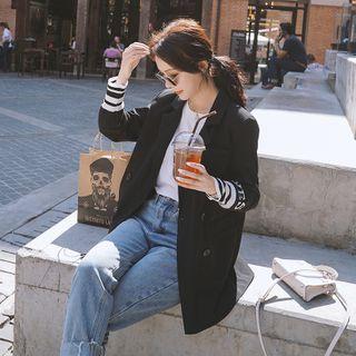 Lettering Striped Double-breasted Blazer