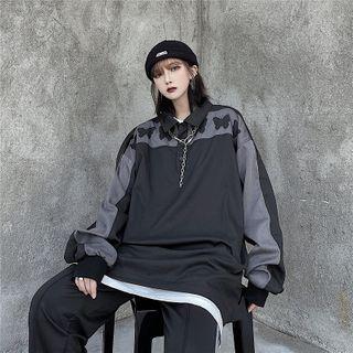 Butterfly Print Polo Sweatshirt Black - One Size