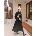 Set: Letter Fleece-lined Pullover + Long Flare Skirt