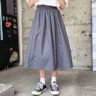 Plain Midi A-line Skirt As Shown In Figure - One Size