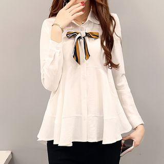 Bow Peplum Long-sleeve Top