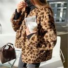 Collarless Leopard Faux-fur Jacket