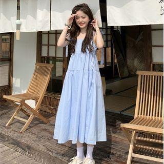 Sleeveless Plain Tiered A-line Dress