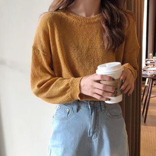 Crew-neck Log-sleeve Knit Top
