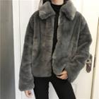 Plain Lapel Loose-fit Furry Jacket