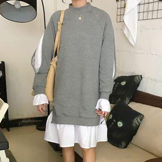 Mock Two-piece Long-sleeve Mock-neck A-line Dress