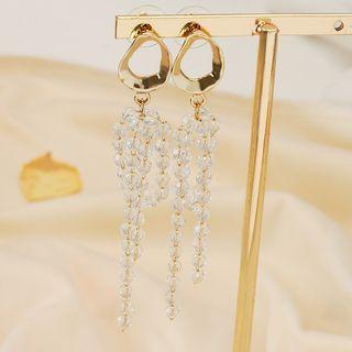 Irregular Alloy Hoop Faux Crystal Fringed Earring 1 Pair - 925 Silver Needle - As Shown In Figure - One Size