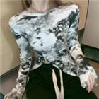 Long-sleeve Tie-dyed Slit Top