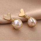 Heart Faux Pearl Drop Earring 1 Pair - Qr24 - Gold - One Size