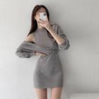 Set: Knit Mini Bodycon Tank Dress + Cropped Sweater