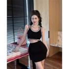 Contrast Trim Crop Tank Top / Mini A-line Skirt