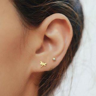 925 Sterling Silver Dragonfly Earring 1 Pair - Gold - One Size