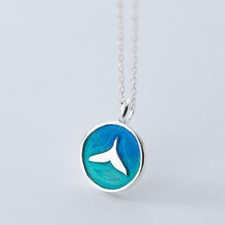 925 Sterling Silver Whale Tail Disc Pendant Necklace Blue & Silver Tail - Silver - One Size
