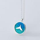 925 Sterling Silver Whale Tail Disc Pendant Necklace Blue & Silver Tail - Silver - One Size