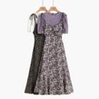 Short-sleeve Top / Spaghetti Strap Floral Dress / Set