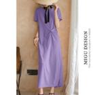 Short-sleeve Crinkled Midi A-line T-shirt Dress