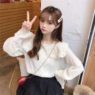 Long-sleeve Collared Top Milky Almond - One Size