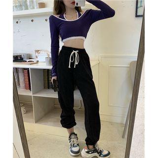 Long-sleeve Crop Top / Halter-neck Top / Harem Pants / Set