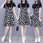 Mock Two-piece Short-sleeve Heart Print Dress