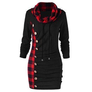 Long-sleeve Color-block Mini Dress