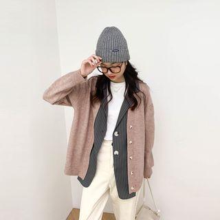 Mock Two Piece Striped Knit Oversize Cardigan