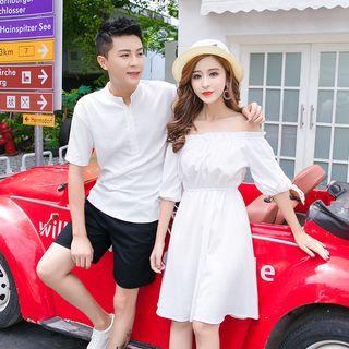 Couple Matching Short-sleeve Top / Shorts / Off-shoulder Mini A-line Dress
