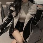Fleece-lined Faux-suede Jacket Black - One Size