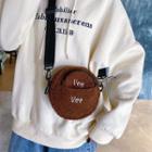 Set: Letter Embroidered Furry Round Crossbody Bag + Pouch