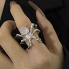 Spider Faux Gemstone Alloy Open Ring 1 Pc - Silver - One Size