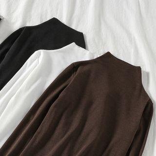Plain Mock-neck Long-sleeve Knit Top - 3 Colors
