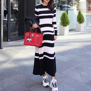 Stripe Maxi A-line Knit Dress