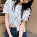 Short-sleeve Bow-accent Irregular Top White - One Size