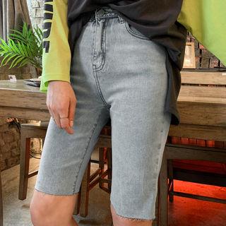 Knee-length Slim-fit Denim Shorts