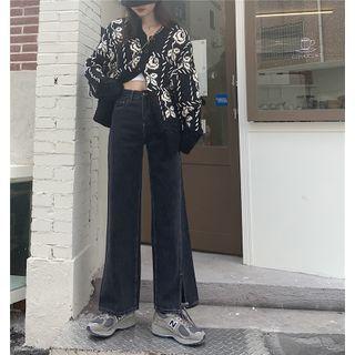 High-waist Split Loose Fit Straight Cut Jeans