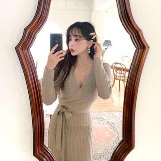 Wrap-front Maxi Rib-knit Dress