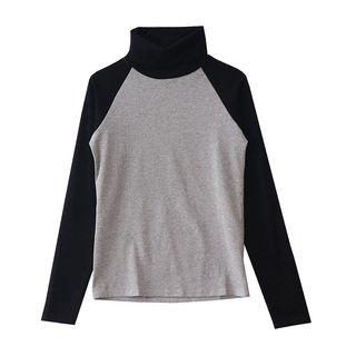 Turtleneck Raglan Long-sleeve Top