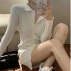 Long-sleeve Knit Dress White - One Size