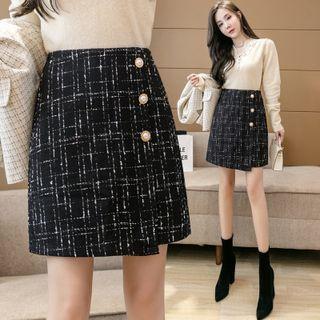 Plaid Asymmetrical Mini Pencil Skirt