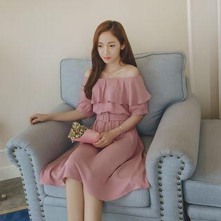 Off-shoulder Layered A-line Dress