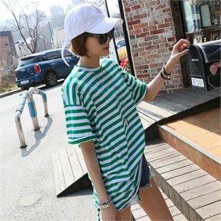 Cutout Striped Long T-shirt