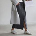 Drawstring-waist Slit-accent Knit Skirt
