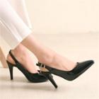 Pointy-toe Patent Sling-back Pumps