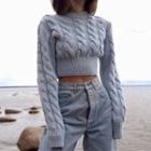 Plain Long Sleeve Cable-knit Sweater